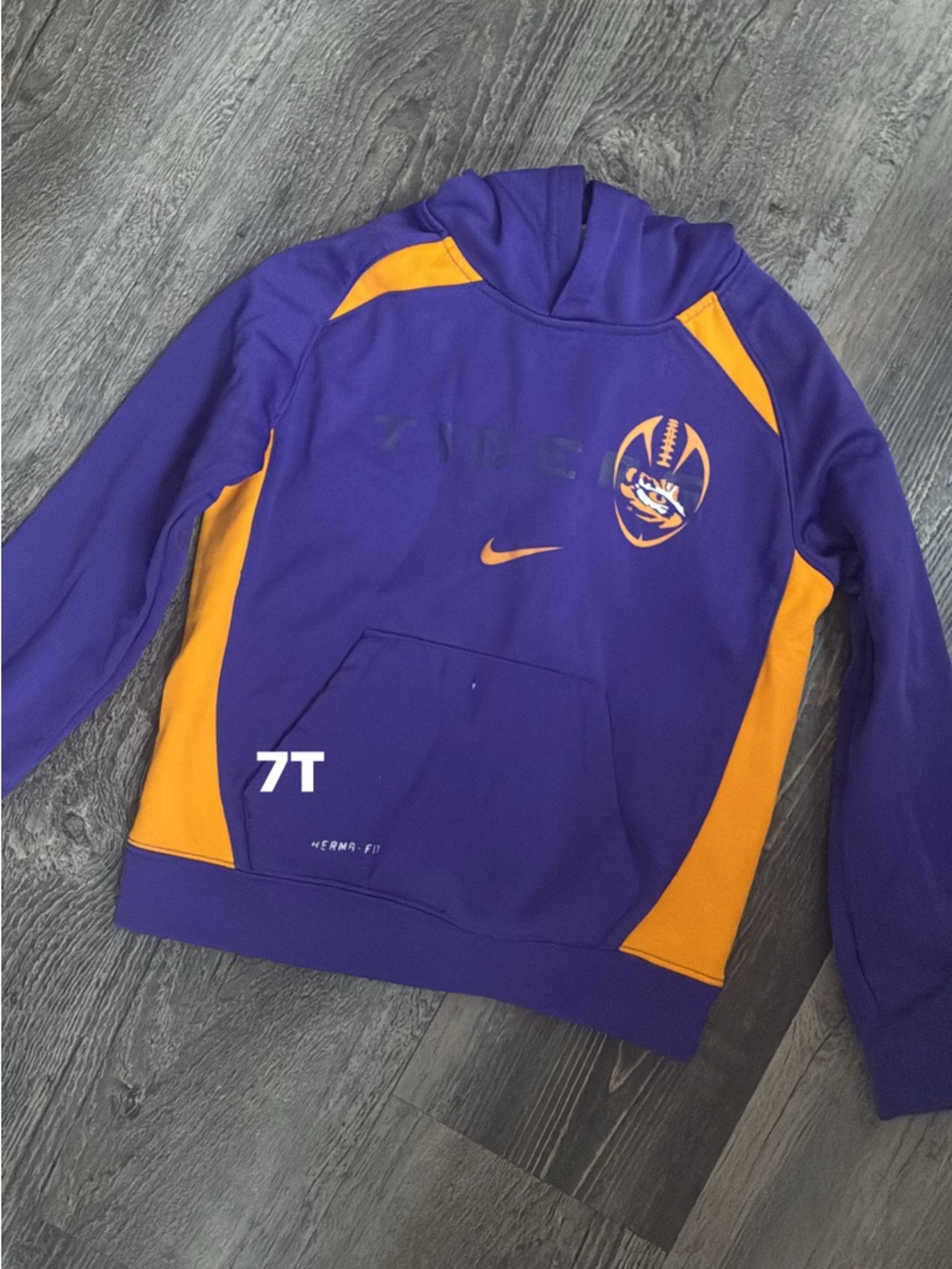 Purple and Orange Athletic Hoodie with Football Logo